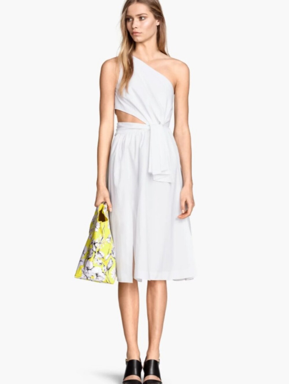 One-Shoulder White Cutout Midi Dress